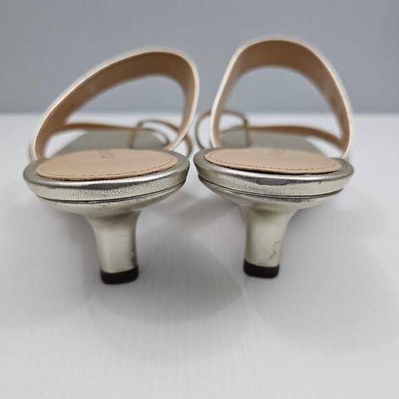 Veronica Beard Alanis Sandal Womens 10 Platinum Metallic Leather Thong Heels - Picture 10 of 16